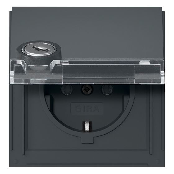 Gira Schutzkontakt-Steckdose TX 44, 16A 250V, mit Klappdeckel, Schloss, Beschriftungsfeld, Anthrazit, 446767