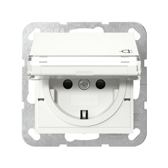 Gira Schutzkontakt-Steckdose System 55, 455703, mit Klappdeckel, Beschriftungsfeld, 16A 250V, Reinweiß