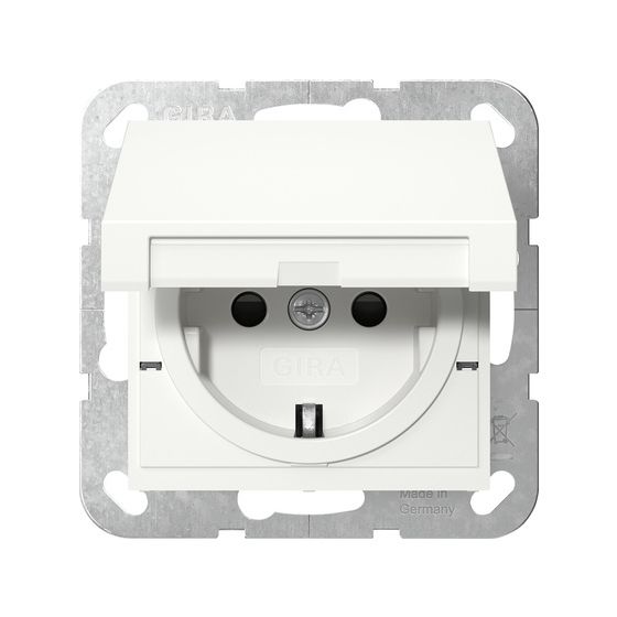 Gira Schutzkontakt-Steckdose System 55, 16A 250V, mit Klappdeckel, Reinweiß, 475403