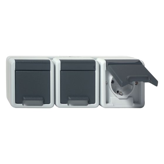 Gira Dreifachsteckdose 478930, waagerecht, 16A 250V, mit Klappdeckel, Grau