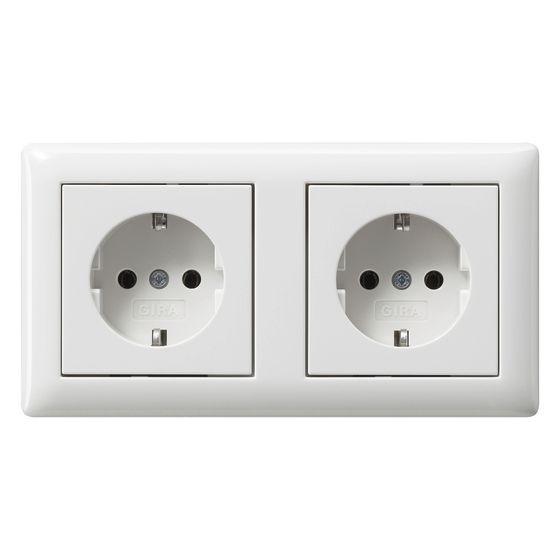 Gira Schutzkontakt-Steckdose Standard 55, 2-fach, 16A 250V, vorverdrahtet, Reinweiß, 479303