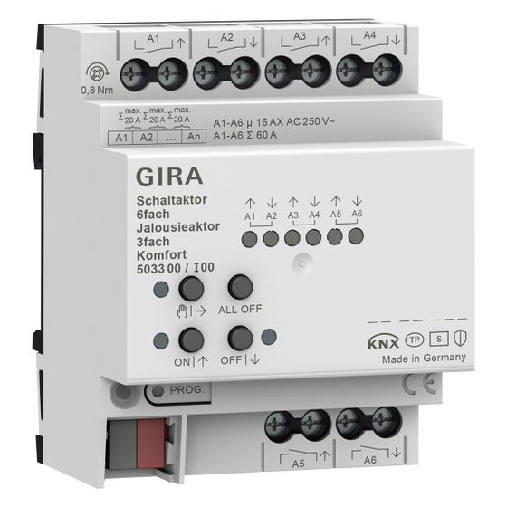 Gira Schalt-/Jalousieaktor 6f/3f 16A REG KNX Secure, 503300