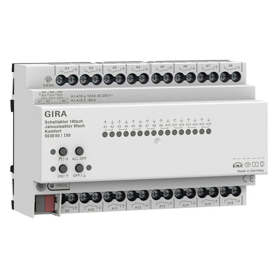 Gira Schalt-/Jalousieaktor 16f/8f 16A REG Komfort, KNX Secure, 503800