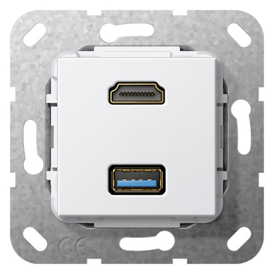 Gira Kabelpeitsche Einsatz, HDMI und USB 3.0 Typ A, Reinweiß, 567903