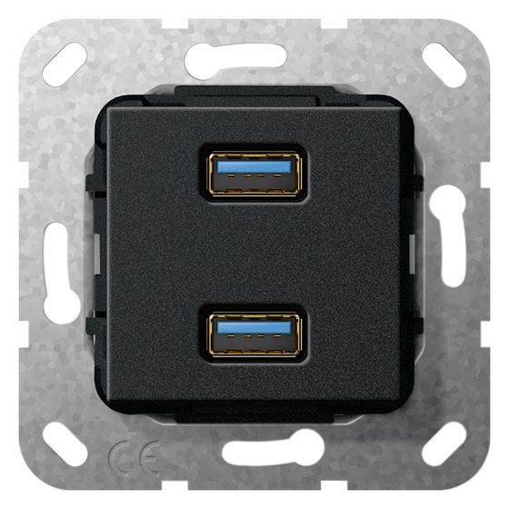 Gira USB 3.0 A 2-fach Gender Changer, 15W, Schwarz matt, 568410
