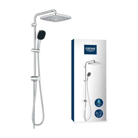 Grohe Vitalio Comfort 250 eckig, Flex Duschsystem wassersparend mit Umstellung flexible Wandmontage chrom 26698001