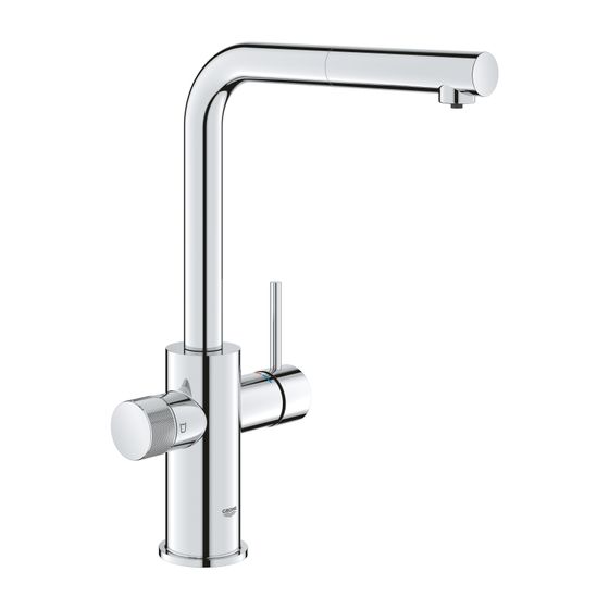 Grohe Blue Pure Minta Einhand-Spültischarmatur mit Filter, L-Auslauf, herausziehbarer Auslauf, schwenkbar, Chrom, 30601000