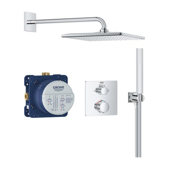 Grohe Precision Thermostat Unterputz Duschsystem Vitalio Rain Mono 310 Cube eckig Kopf-, Handbrause 1,5m Schlauch chrom 34881000