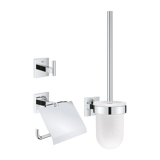 Grohe Start Cube WC-Set 3 in 1 Glas/Metall Bademantelhaken WC-Papierhalter Toilettenbürste klebbar chrom 41123000