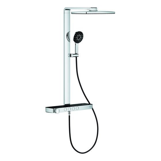 Grohe Aqua Pure Rainshower Duschsystem eckig Schwarz/ Chrom 8,7l/min, mit Kopfbrause und Thermostatbatterie zur Wandmontage