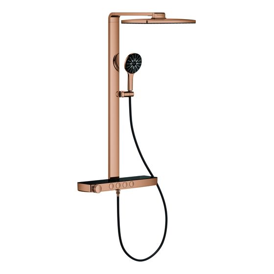 Grohe Aqua Pure Rainshower Duschsystem eckig Warm Sunset 15l/min, mit Kopfbrause und Thermostatbatterie zur Wandmontage