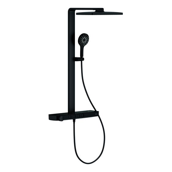 Grohe Aqua Pure Rainshower Duschsystem eckig Phantom Black 15l/min, mit Kopfbrause und Thermostatbatterie zur Wandmontage