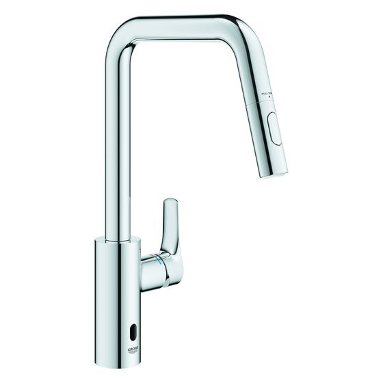 Grohe Eurosmart Hybrid-Einhand-Spültischbatterie 1-Loch-Montage, ausziehbarer Auslauf schwenkbar, Dual-Strahl, Chrom