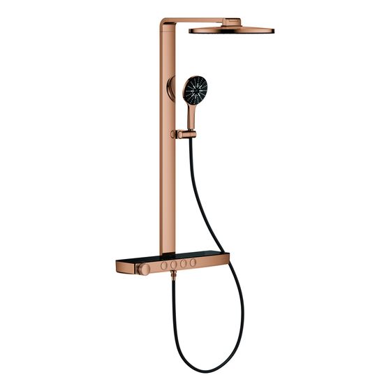 Grohe Aqua Pure Rainshower Duschsystem rund Warm Sunset 15l/min, mit Kopfbrause und Thermostatbatterie zur Wandmontage