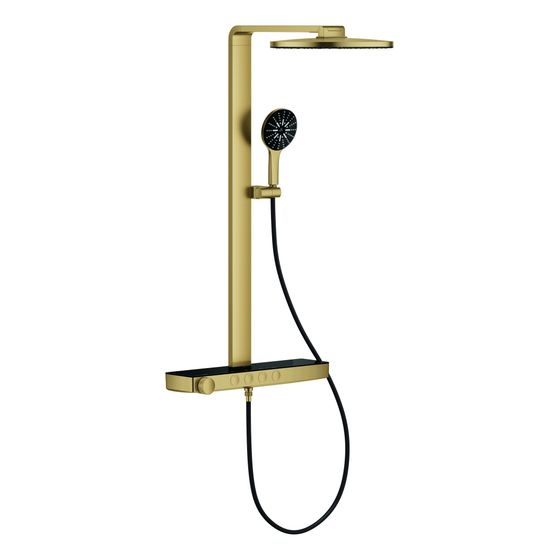 Grohe Aqua Pure Rainshower Duschsystem rund Hard Graphite gebürstet 15l/min, mit Kopfbrause, Thermostatbatterie zur Wandmontage