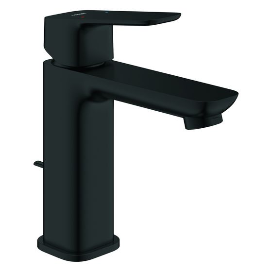 Grohe Cubeo Einhand-Waschtischbatterie M-Size, 1-Loch-Montage, mit Zugstangen-Ablaufgarnitur, Low Flow, Mattschwarz, 1017512430