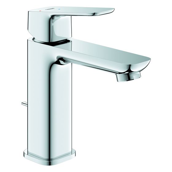 Grohe Cubeo Einhand-Waschtischbatterie M-Size, Einloch, mit Zugstangen-Ablaufgarnitur, Mittelstellung kalt, Low Flow, Chrom