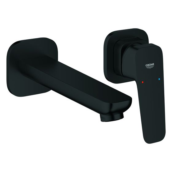 Grohe Cubeo 2-Loch-Waschtischbatterie, Wandmontage, Fertigmontageset, Ausladung 183mm, Mattschwarz, 1017882430