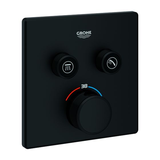 Grohe Thermostat Grohtherm SmartControl 6, 2 Absperrventile, Fertigmontageset Rapido SmartBox, Phantom Black