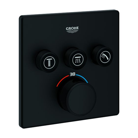 Grohe Thermostat Grohtherm SmartControl 7, 2 Absperrventile, integriertem Brausehalter, Fertigmontageset, Phantom Black