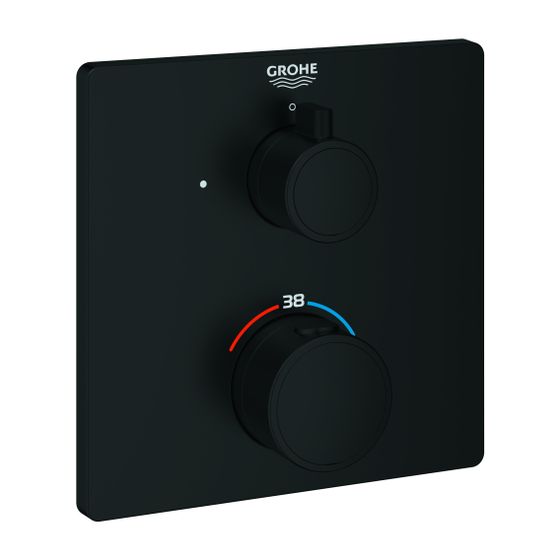 Grohe Grohtherm Thermostat-Brausebatterie, eckig, Mattschwarz, Fertigmontageset für Rapido