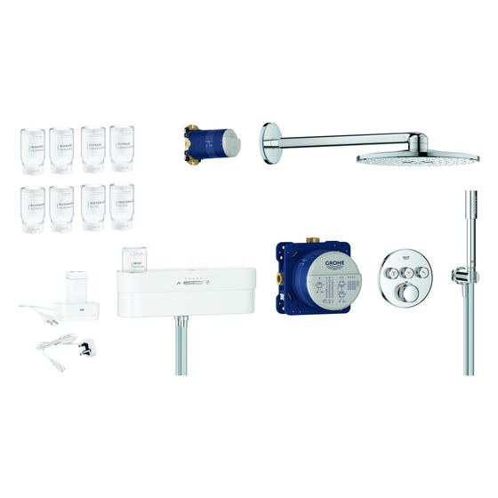 Grohe Purefoam Unterputz-Duschsystem mit SmartControl Thermostat und Kopf- und Handbrause-Set, Kinuami Starterset, Weiß/Chrom