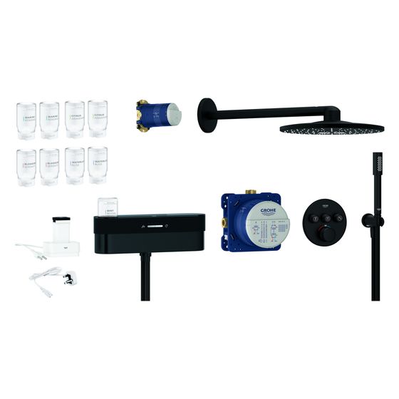 Grohe Purefoam Unterputz-Duschsystem mit SmartControl Thermostat und Kopf- und Handbrause-Set, Kinuami Starterset, Phantom Black