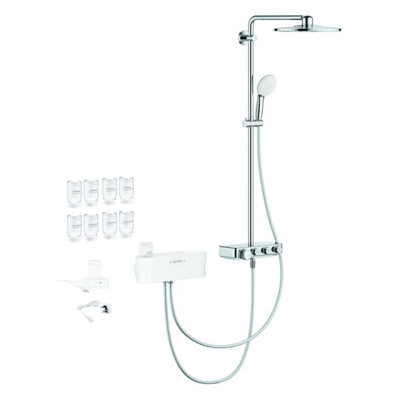 Grohe Euphoria Purefoam Thermostat-Duschsystem, Wandmontage, Purefoam Weiß, Kinuami Körperseifen-Starterset, Chrom, 1058130000