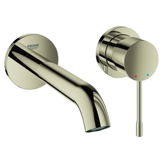 Grohe Essence 2-Loch-Waschtischbatterie, Wandmontage, 183mm Ausladung, Nickel poliert, 19408BE1