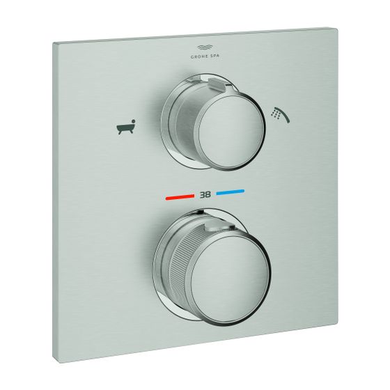 Grohe Allure Thermostat-Wannenbatterie, Supersteel, integrierte 2-Wege-Umstellung, Fertigmontageset