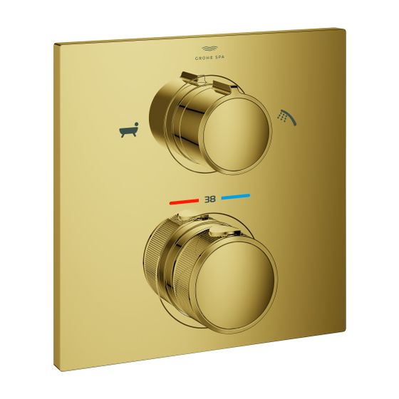 Grohe Allure Thermostat-Wannenbatterie, Cool Sunrise, integrierte 2-Wege-Umstellung, Fertigmontageset