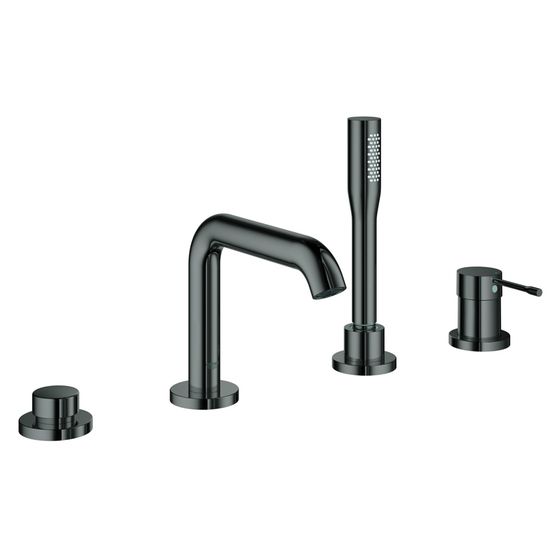 Grohe Essence 4-Loch-Einhand-Wannenkombination mit Sena Stick Handbrause, mit Temperaturbegrenzer, Hard Graphite, 19578A01
