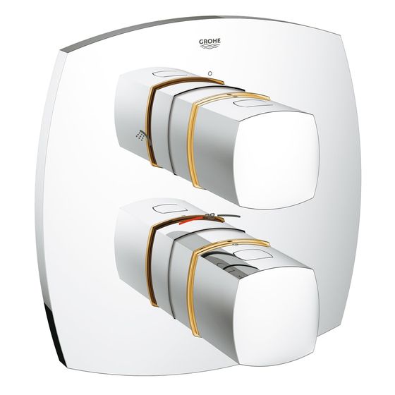 Grohe Grandera Thermostat-Brausebatterie, Fertigmontageset für Rapido T, mit integrierter 2-Wege-Umstellung, Chrom/Gold