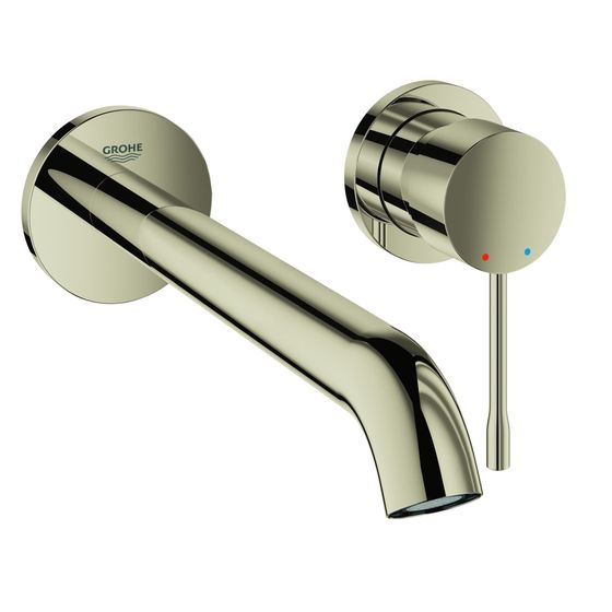 Grohe Essence 2-Loch-Waschtischbatterie, Wandmontage, 230mm Ausladung, Messing, Nickel poliert, 19967BE1