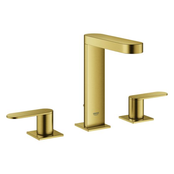 Grohe Plus 3-Loch-Waschtischbatterie Standmontage Zweigriff, mit Zugstangen-Ablaufgarnitur, Cool Sunrise gebürstet, 20301GN4