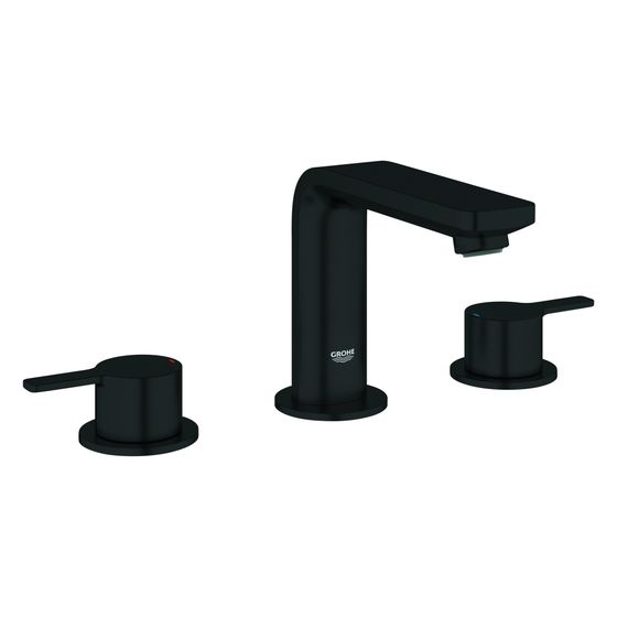 Grohe Lineare 3-Loch-Waschtischbatterie Standmontage, mit Zugstangen-Ablaufgarnitur, Mattschwarz, 203042431