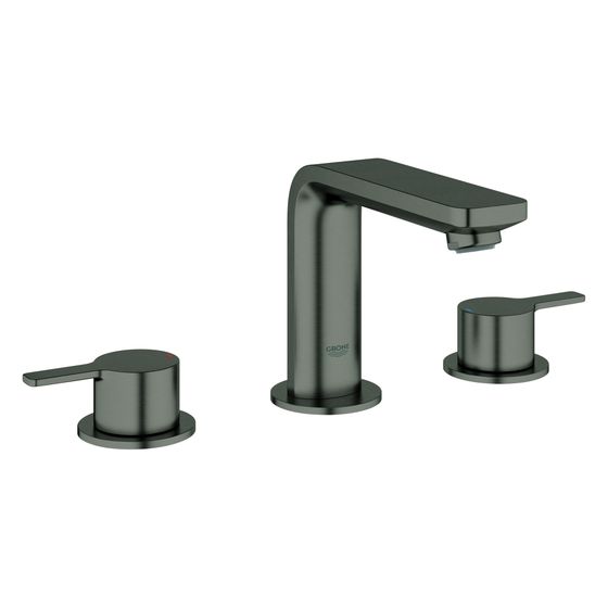Grohe Lineare 3-Loch-Waschtischbatterie Platte/Armaturenloch zweigriffig, EcoJoy, Hard Graphite gebürstet, 20304AL1