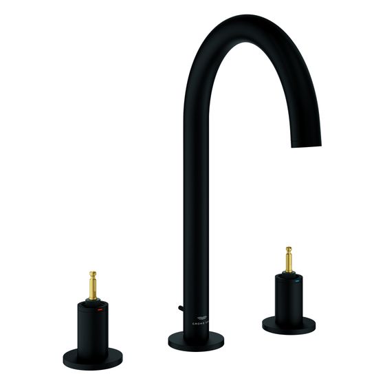 Grohe Atrio Private Collection 3-Loch-Waschtischbatterie, für Hebelgriffe, Zugstangen-Ablaufgarnitur, Phantom Black, 20593KF0