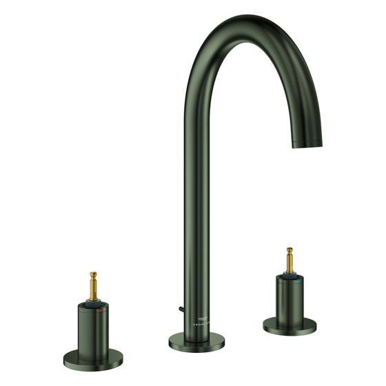 Grohe Atrio Private Collection 3-Loch-Waschtischbatterie, für Hebelgriffe, Zugstangen-Ablaufgarnitur, Satin Graphite, 20593MG0