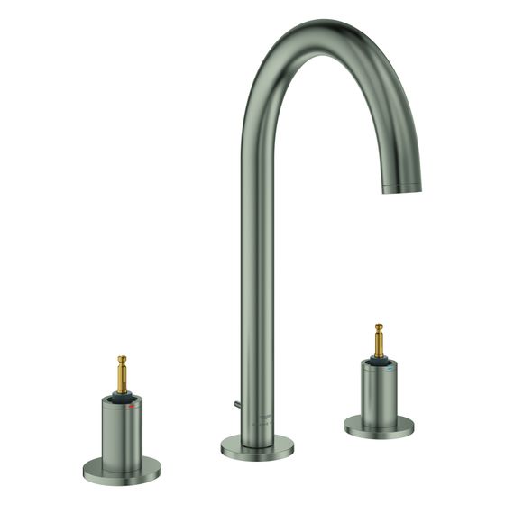 Grohe Atrio Private Collection 3-Loch-Waschtischbatterie, für Hebelgriffe, Zugstangen-Ablaufgarnitur, Satin Steel, 20593MS0