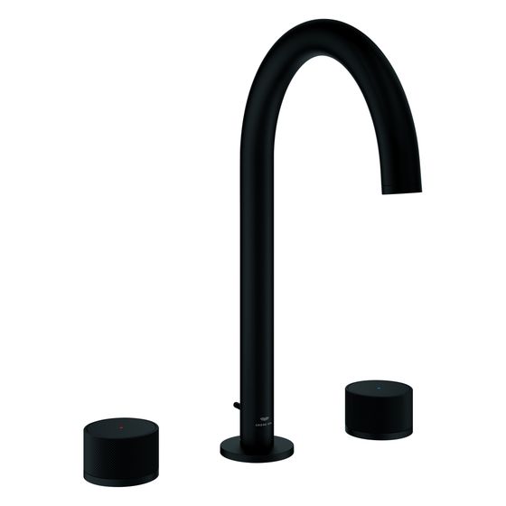 Grohe Atrio Private Collection 3-Loch-Waschtischbatterie, Knopfbetätigung, Zugstangen-Ablaufgarnitur, Phantom Black, 20595KF0