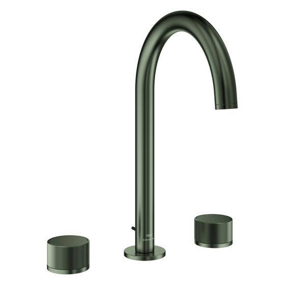 Grohe Atrio Private Collection 3-Loch-Waschtischbatterie, Knopfbetätigung, Zugstangen-Ablaufgarnitur, Satin Graphite, 20595MG0