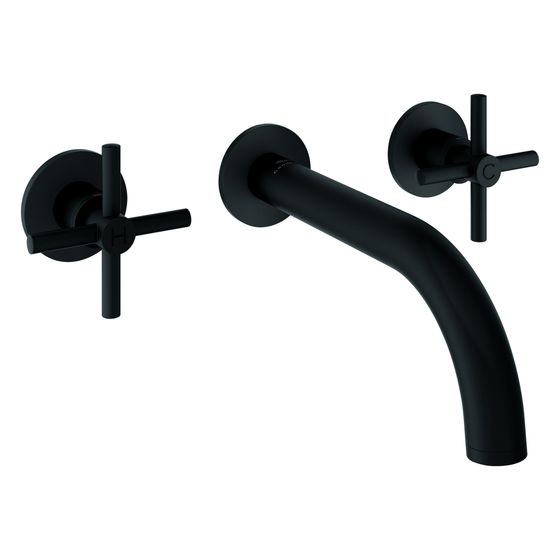 Grohe Atrio 3-Loch-Waschtisch-Wandbatterie, Fertigmontageset für 29 025 002, mit Kreuzgriffen, Ausl. 180mm, Phantom Black