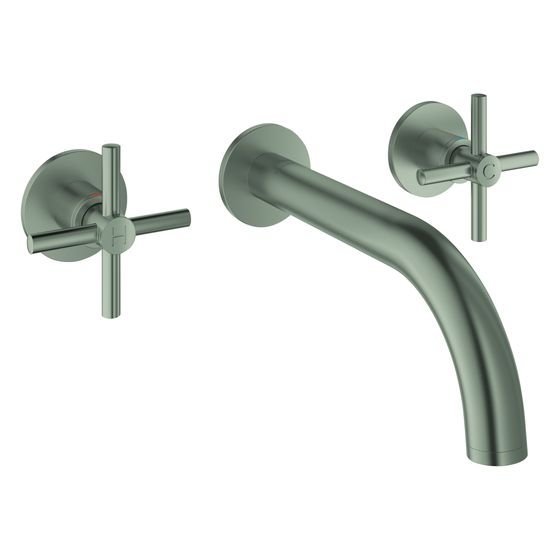 Grohe Atrio 3-Loch-Waschtisch-Wandbatterie, Fertigmontageset für 29 025 002, mit Kreuzgriffen, Ausl. 180mm, Satin Steel