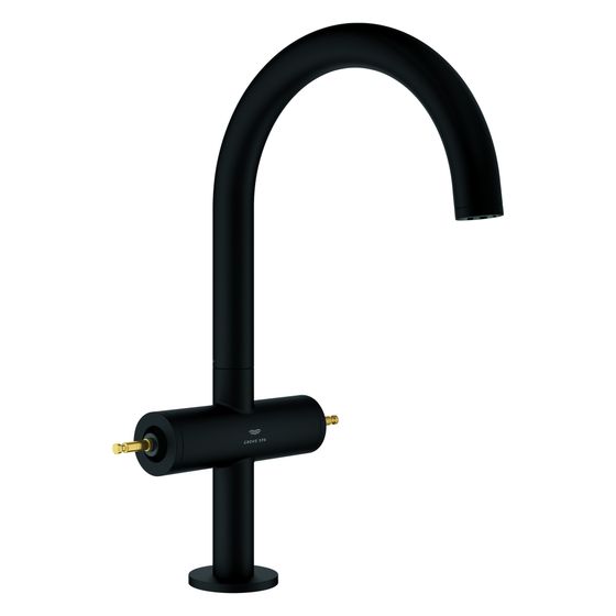 Grohe Atrio Private Collection Waschtisch-Einlochbatterie, L-Size, für Hebelgriffe, Zugstangen-Ablaufgarnitur, Phantom Black