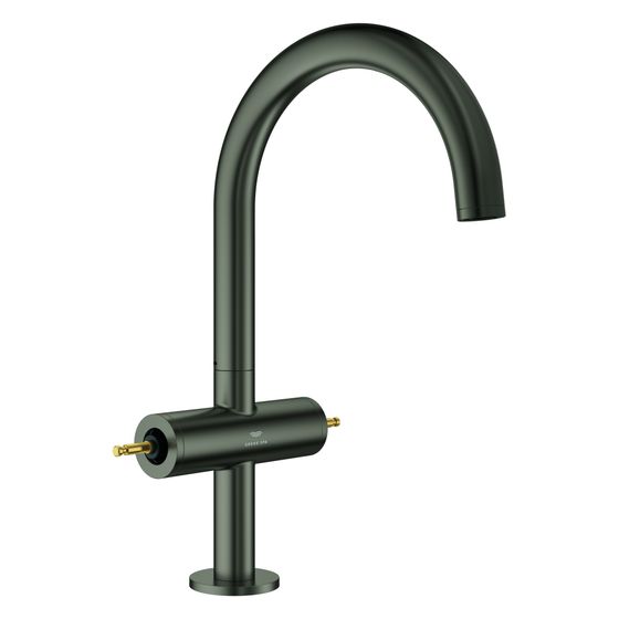Grohe Atrio Private Collection Waschtisch-Einlochbatterie, L-Size, für Hebelgriffe, Zugstangen-Ablaufgarnitur, Satin Graphite