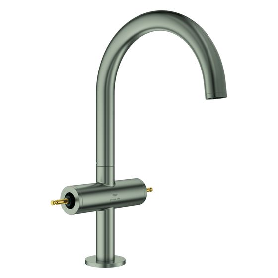 Grohe Atrio Private Collection Waschtisch-Einlochbatterie, L-Size, für Hebelgriffe, Zugstangen-Ablaufgarnitur, Satin Steel