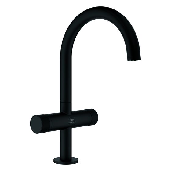 Grohe Atrio Private Collection Waschtisch-Einlochbatterie, L-Size, Knopfbetätigung, Push-open-Ablaufgarn., Phantom Black