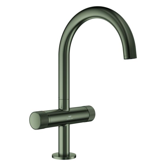 Grohe Atrio Private Collection Waschtisch-Einlochbatterie, L-Size, Knopfbetätigung, Push-open-Ablaufgarn., Satin Graphite