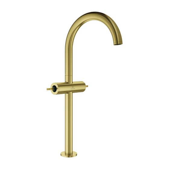 Grohe Atrio PC Waschtisch-Einlochbatterie XL-Size, Cool Sunrise gebürstet für Hebelgriffe, Push-Open-Ablaufgarnitur